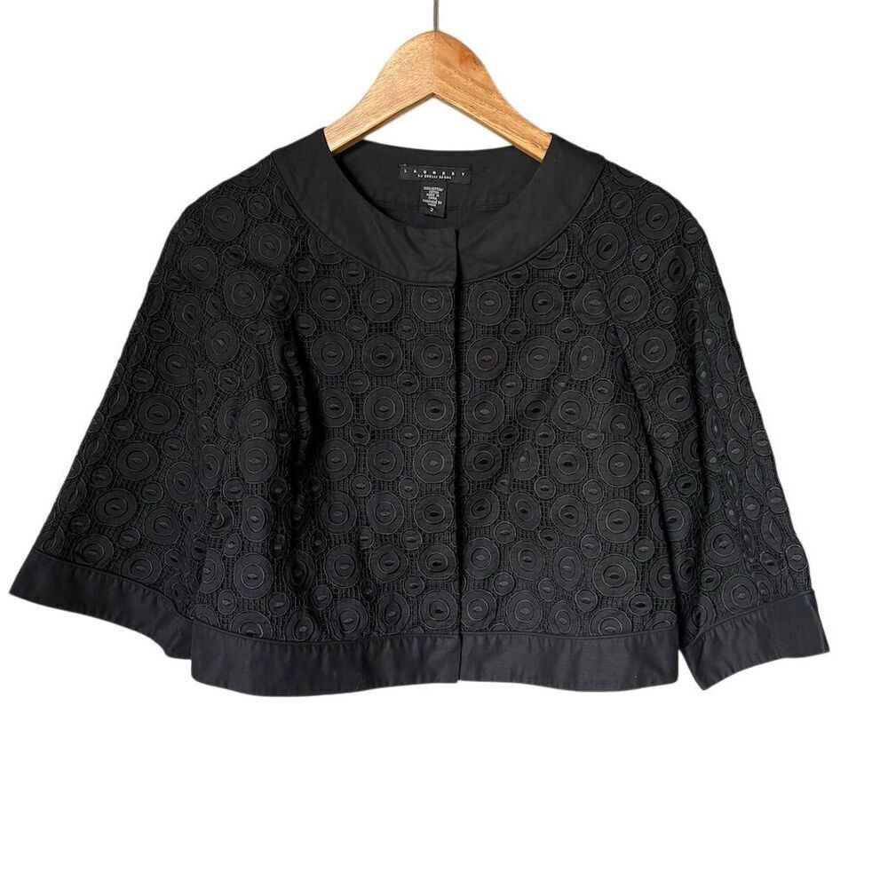 Laundry by Shelli Segal Women's Black Applique Embroidered Cropped Jacket 2